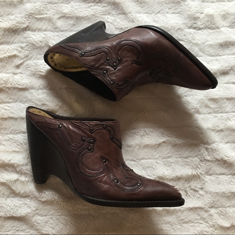 BCBG Brown Wedge Cowgirl Heel Booties